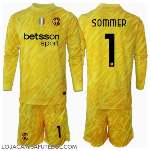 Camisa de Futebol Inter Milan Yann Sommer #1 Goleiro Equipamento Secundário Infantil 2024-25 Manga Comprida (+ Calças curtas)
